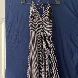 Elegant Black and White Striped Halter Backless Dress